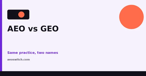 Featured image comparing AEO vs GEO answer engine optimization terms